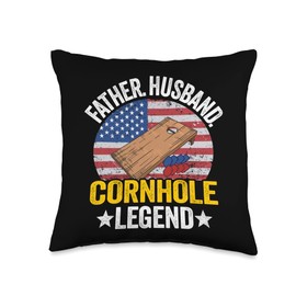 Funny Bean Bag Toss & Cornhole Gifts For Men Father Husband Legend Corn Hole US Flag Cornhole Throw Pillow, 16x16, Multicolor