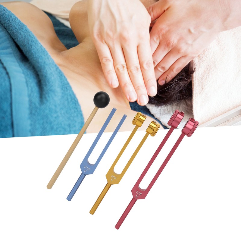 Tuning Forks Set for Healing with Mallet 3 Color Weighted
