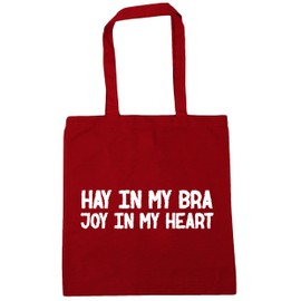 Hippowarehouse Hay in my bra joy in my heart Tote Shopping Gym Beach Bag 42cm x38cm, 10 litres