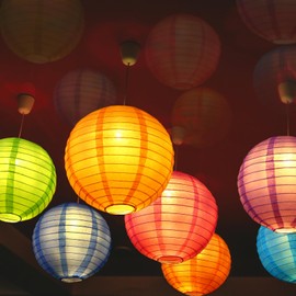 LIHAO Paper Lanterns with Lanterns Light, 20 Colors, 7.9 inches (20 cm), Round Shape, Plain, Summer Festivals, Bon Festivals, Events, Parties, Tanabata, Decoration, Decoration, Lanterns, Colorful