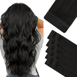 HOTBANANA Invisi Edge Tape in Hair Extensions Human Hair, 18inch 50g 10pcs Invisible & 10pcs Classic Natural Black Seamless Tape in Hair Extensions Straight Injected