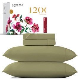 Carressa Linen Luxury 100% Egyptian Cotton Queen Sheets - Premium 1200 Thread Count Cotton Sheets for Queen Size Bed, 4 PC Sage Green Bed Sheets Set, 5-Star Hotel Quality 16" Deep Pocket Cooling Sheet