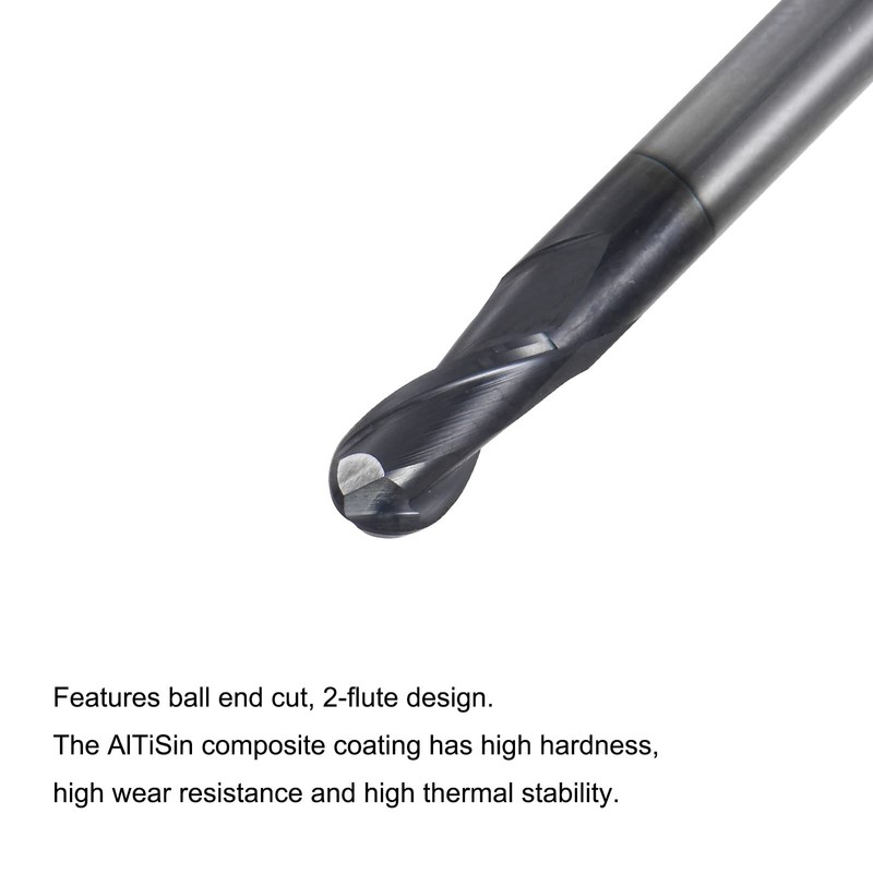 sourcing map Ball Nose End Mill 2mm Tip Radius Solid