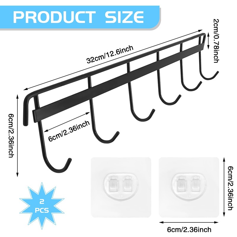 WOOPSOO 2 Pack Kitchen Adhesive Wall Hooks Rack Rail,Spoon Hanger
