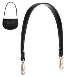 ElevateTech Black Leather Purse Strap Handle, Leather Replacement Straps for Handbags Shoulder Crossbody Purse Straps Replacement 18 Inch Shoulder Strap for Bags Purses DIY Making with Swivel Lobster