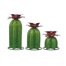 Red Carpet Studios Outdoor Light Sculpture - Solar Powered LED Lighted Cactus Garden Décor, Set of 3, Small/Medium/Large