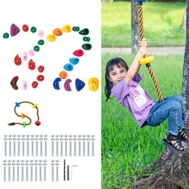 VEVOR 32 Rock Climbing Holds for Kids and Adults, Multi-Colored Climbing Rock Wall Grips for Indoor and Outdoor Playground Play Set - with 6.5ft Colorful Climbing Rope