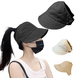 Sun Hats for Women, Wide-Brimmed Hollow Top Design, Summer Outdoors UV Protection, Women's Adjustable Fit Hats Black