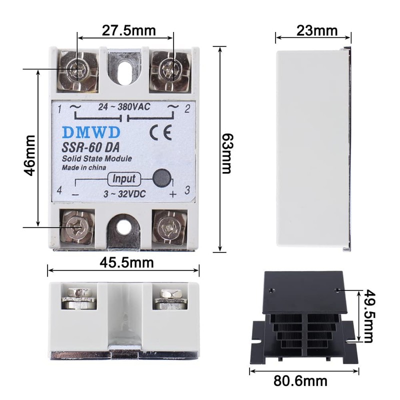 SSR-60DA Solid State Relay DC to AC (Input 3-32V DC