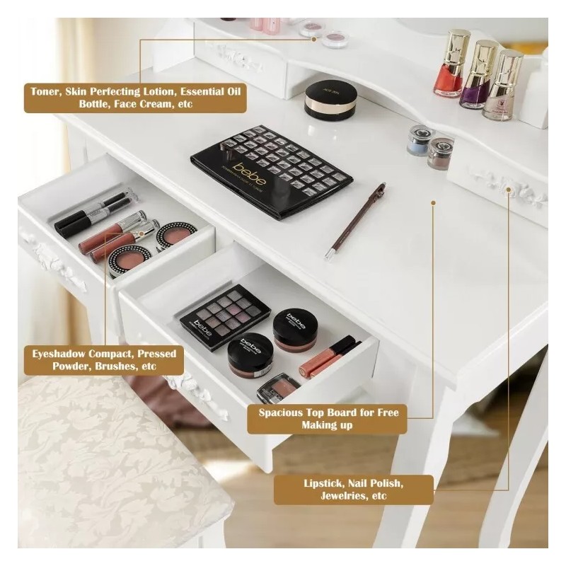 Costway Modern Dressing Table Set Makeup Vanity Desk w/Dimmable Bulbs