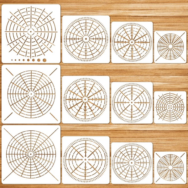 JSRQT 12 Pcs Mandala Painting Stencils Set,Reusable Bullseye Dot Stencil Template for Painting, 3.5/5/6/8 Inches DIY Painting Templates Arts Crafts for Rock Wood Canvas