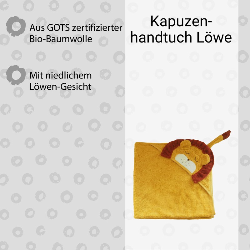 kikadu Kapuzenhandtuch Löwe - Kinderhandtuch mit Kapuze aus 100% GOTS-zertifizierter
