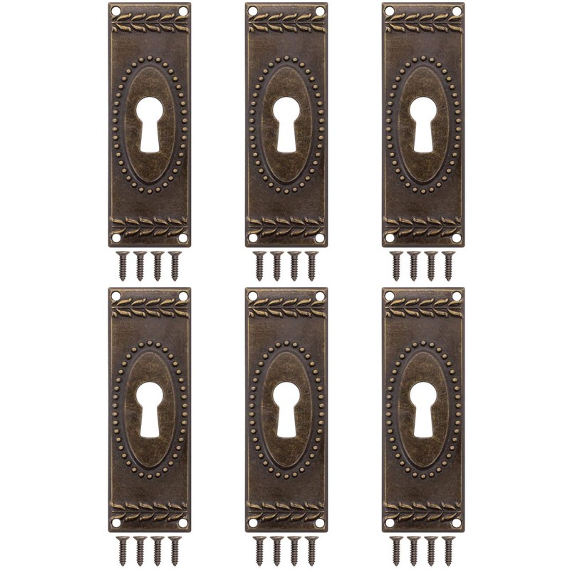 FUXXER® 6x Antique Key Signs Lock Rosettes Vintage Brass 73x24mm