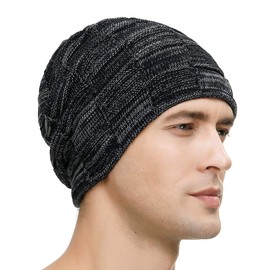 Vgogfly Slouchy Beanie for Men Winter Hats for Guys Cool Beanies Mens Lined Knit Warm Thick Skully Stocking Binie Hat Navy