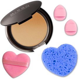 Kit de maquillaje y exfoliación  Polvo compacto Bissú  1 Almohadilla de terciopelo mediano  2 Almohadillas de dedos  1 esponja exfoliante facial (14