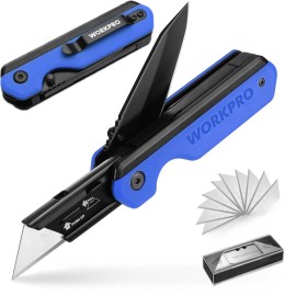 WORKPRO 2-in-1 Folding Knife/Utility Knife Extra 10 SK5 Blades Included  Blue