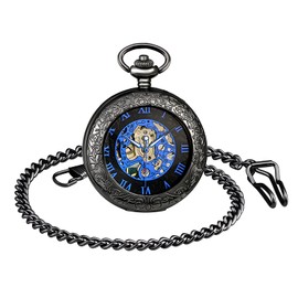 SUPBRO Women's Men's Pocket Watch Retro Mechanical Chain Watch Roman Numerals Automatic Pocket Watch with Necklace Pullover Chain, black
