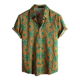 VATPAVE Mens Casual Hawaiian Floral Shirts Short Sleeve Button Down Tropical Shirts Beach Summer Shirts X-Large Green Yellow