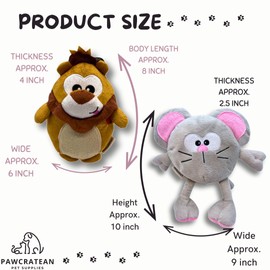 Pawcratean Dog Plush Toy with Squeaker, Comfy, Large Size, Cute Animal Design (Mouse & Lion Set)