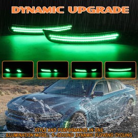 AreLokpri Dynamic LED Side Marker Light Compatible with Dodge Charger 2015-2023 Front Rear Bumper Lights, Smoked Lens Green Side Marker Lamp Kit 4PCS