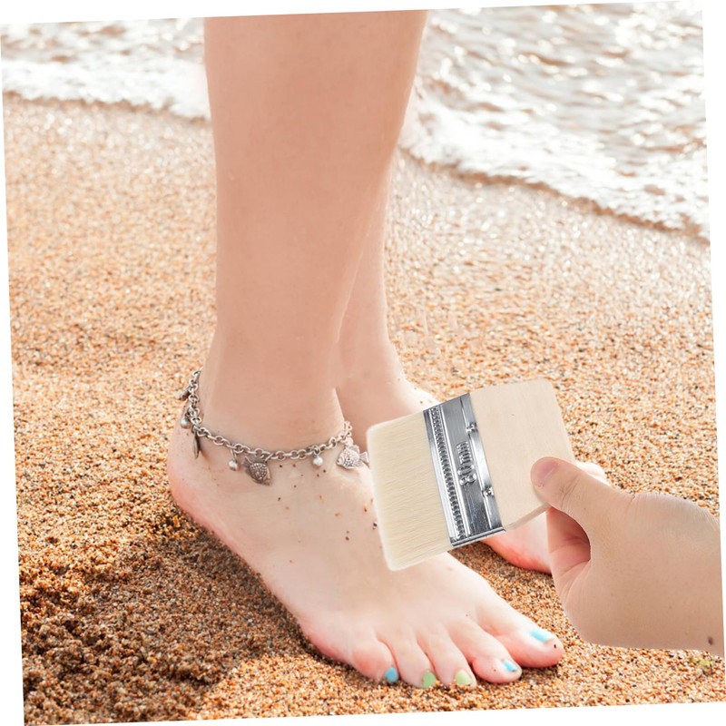 VOSAREA Beach Cleaning Brush Sand Remover Beach Scrubber Beige Wooden