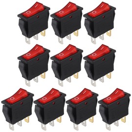 10PCS KCD3 Red Light Illuminated Square Toggle Switch AC 250V/16A 125V/20A KCD3 Mini Boat Switch 3 Pin 2 Position Rocker Switch Rocker Toggle Switch for Cars Auto Boat