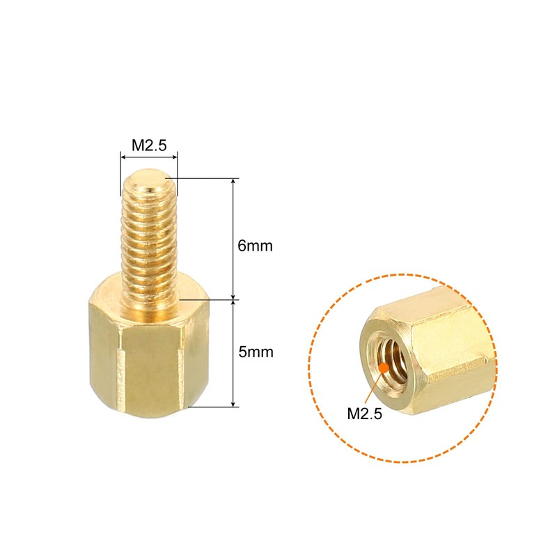 PATIKIL 5mm+6mm M2.5 Standoff Screws, 40 Pack Brass Hex PCB