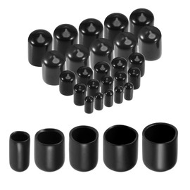 TA-VIGOR 25Pcs Rubber End Caps, 6mm 9mm 12mm 16mm 19mm ID Round Flexible Screw End Caps Thread Protectors, Black Vinyl Bolt Covers Rubber Covers for Screws, Tubes, Cables, Wires, etc