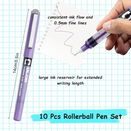 Pack of 10 Rollerball Pens, Ballpoint Pens 0.5 mm, Gel Pen Purple, Gel Ballpoint Pen, Quick Drying Gel Pens, Rollerball Pen, Gel Pen, for Office School