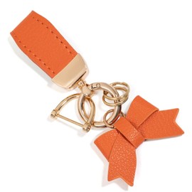 LARENNT PU Leather Keyring with Bow - Key Ring Car Keychain Organiser Bag Charms Keychain - Cute Bag Pendant Women for Purses, Backpacks, Handbags (Orange)