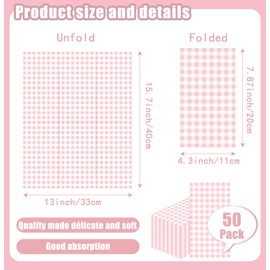 SietDESEO 50 Pieces 3-ply Light Pink Gingham Napkins 13 x 15.7 Inches Guest Bathroom Napkins Disposable Hand Towels for Bathroom Wedding Birthday Party Paper Dinner Napkins