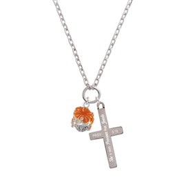 Delight Jewelry Hot Orange Hibiscus Flowers Spinner - She is More Precious Engraved Cross Zoey Necklace, 28"