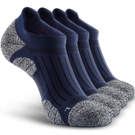 SITOISBE Men's No Show Compression Athletic Socks, Cushioned for Running Hiking, Large, Navy Blue-4 Pairs