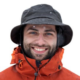 TOP-EX Waterproof Winter Earflap Bucket Hats with Ear & Neck Flap, Warm Fleece Lined Rain Hats for Walking Hiking Fishing Outdoor Cold Weather Hats Windproof Black XL