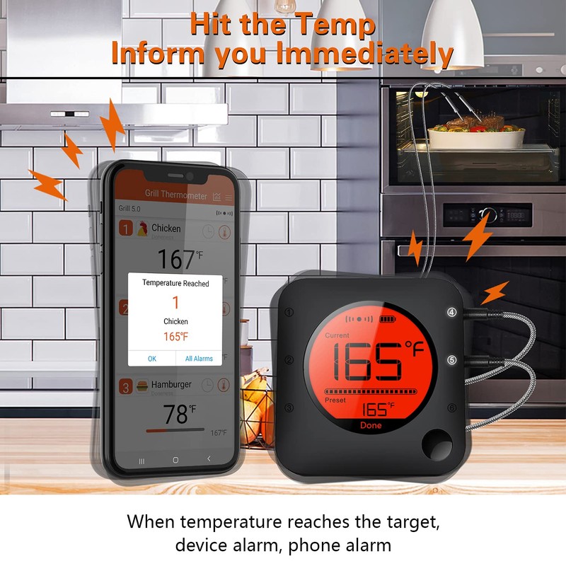 BFOUR Bluetooth Meat Thermometer for Grilling, Wireless BBQ Thermometer with