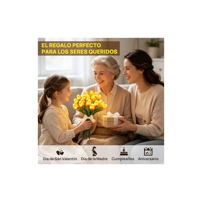 20 Tulipanes Artificiales con Luces LED, Rojo Atardecer