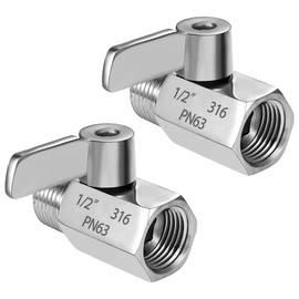 Fitvell 2Pcs 316 Stainless Steel Mini Ball Valve 1/2" NPT Male to Female Thread Shut Off Valve for Water,Oil and Gas