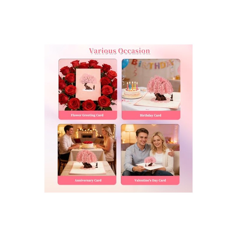 Pop Up Anniversary Card, 3D Cherry Blossom Love Tree Hearts