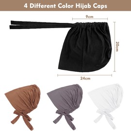 4 Pcs Women Hijab Undercap Adjustable Islamic Muslim Scarf Caps Solid Color Underscarf Hijab Cap Cotton Elastic Cap Turban Head Wraps Chemo Sleep Cap Hijab Cap with Tie Back Closure