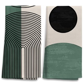 OHSUL Boho Kitchen Towels, Green Boho Decorative Hand Towels, Boho Bohemian Green Kitchen Bathroom Decor, Boho Green Dish Tea Hand Towels for Kitchen Bathroom Decorative 16x24 Inch, Set of 2