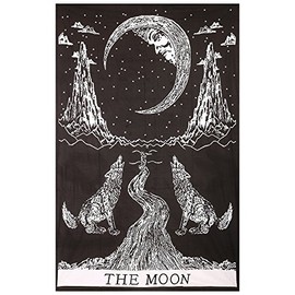 Gokul Handloom Crying Wolf of The Moon Tapestry Wall Hanging Bohemian Bed Sheet Ethnic Wall Art Indian Designer Tapestries
