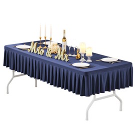 Navy Blue Spandex Table Cloth for 8 Foot Rectangle Tables No-Wrinkle Polyester Tablecloth Rectangular with Skirt Stretch Fitted Table Cover Desk Skirt for Wedding Birthday Party Banquet Buffet Dinning