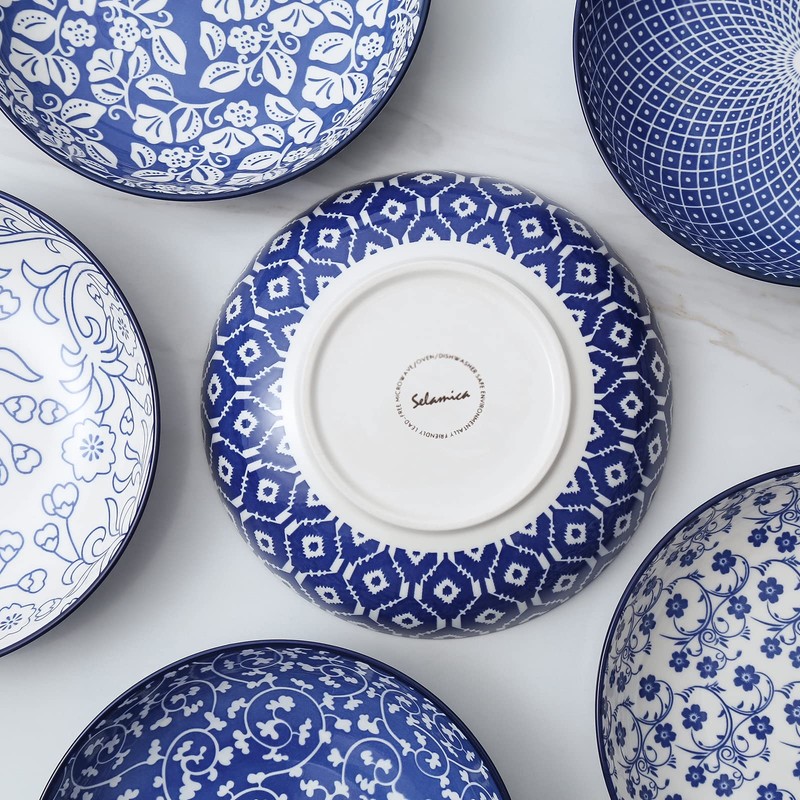 Selamica Porcelain 26 Ounce Pasta Bowls Set of 6, 8