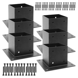 WHATWEARS 4 x 4 Post Base 6 Pcs (Inner Size 3.6" x 3.6"), Heavy-Duty Steel Post Anchor, Heavy Duty Deck Post Base Brackets with Black Metal Coated, with Screws, for Deck Railing Pergola Brackets Fence