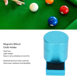 Magnetic Billiard Chalk Holder, Aluminium Alloy Billiard Chalk Case, Round Snooker Chalk Box with Fixed Clip Portable Billiard Accessories (Blue)