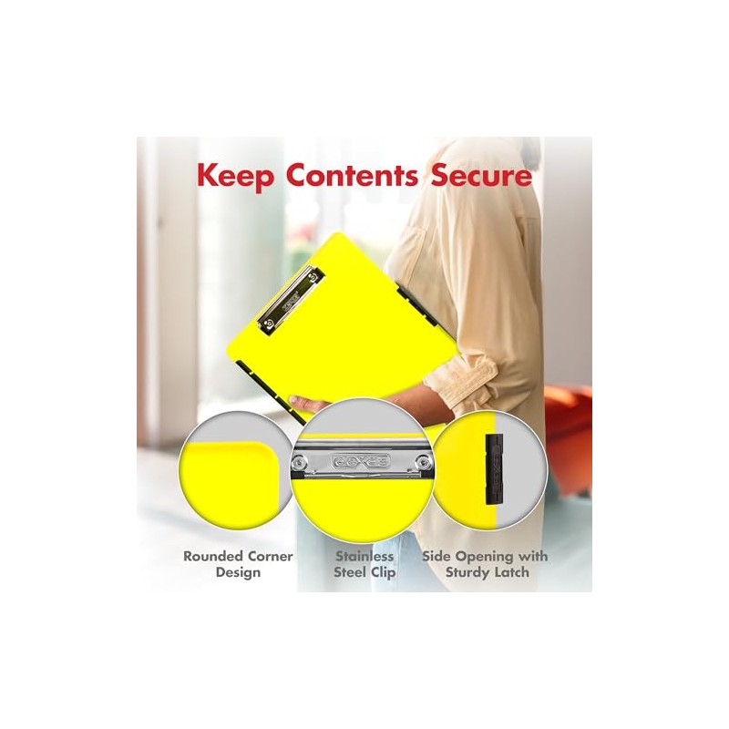 Dexas Slimcase 2 Storage Clipboard with Side Opening, Neon Yellow