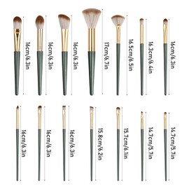 14-Piece Makeup Brush Set, Beauty Brush Set, Cosmetic Kabuki Brush, Make-Up Brush Set, Dark Green with Eyeshadow Brush, Eye Brush (Brushes Only)