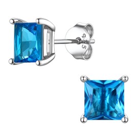 Suplight Sterling Silver December Birthstone Earrings for Girls Princess Cut Blue Stud Earrings 6mm