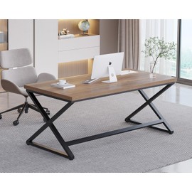 IBF 60” Rustic Computer Desk, Modern Wood Metal Home Office Desk, Farmhouse Work Desk for Writing Study in Bedroom, Minimalist Laptop Executive Workstation Computer Gaming Table, Rustic Oak, 60 in