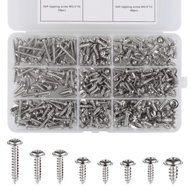 Fentar Pack of 350 Sheet Metal Screws Assortment M3 M3.5 M4 M4.8 Silver Tapping Screws Flat Head Good Quality and Solid Flat Head Screws Wood with Plastic Box